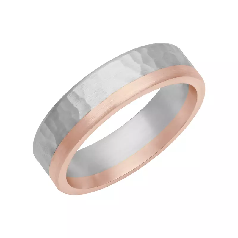 18K Rose Gold Two-Tone Hammered Finish Fusion Band (6mm)