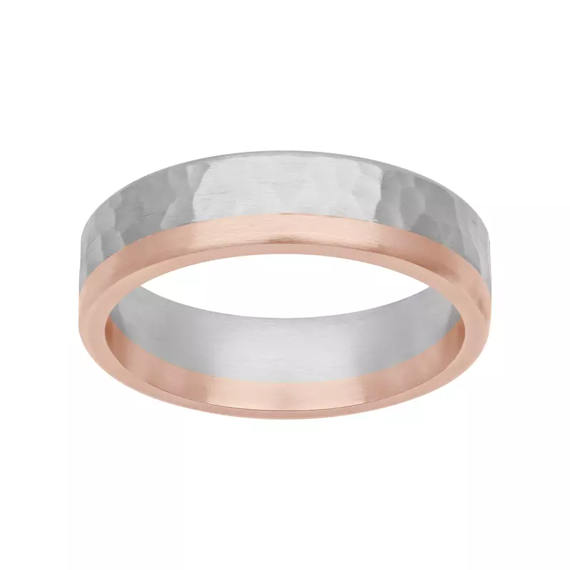 18K Rose Gold Two-Tone Hammered Finish Fusion Band (6mm)