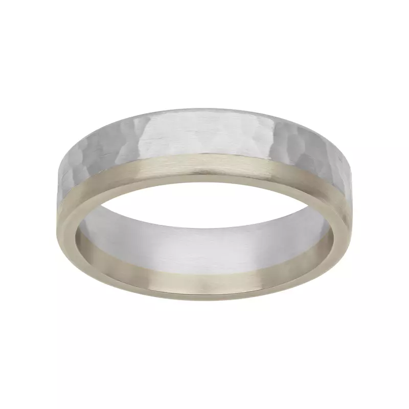 18K White Gold Two-Tone Hammered Finish Fusion Band (6mm)