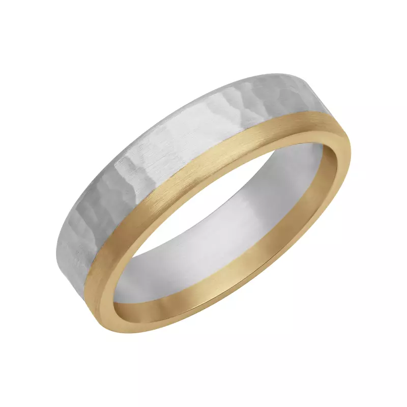 18K Yellow Gold Two-Tone Hammered Finish Fusion Band (6mm)