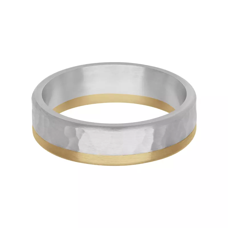 18K Yellow Gold Two-Tone Hammered Finish Fusion Band (6mm)