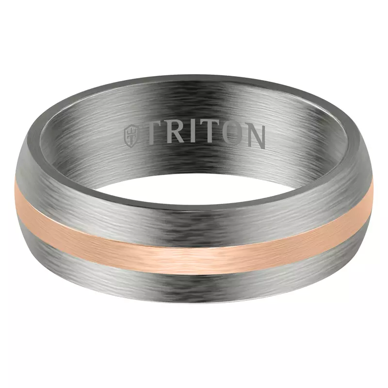 Rose Gold 14k & Tantalum Low Dome Tantalum With Gold Inlay Brushed Band (7mm)