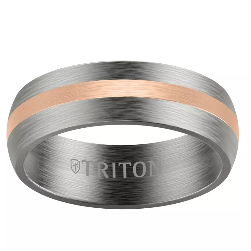 Rose Gold 14k & Tantalum Low Dome Tantalum With Gold Inlay Brushed Band (7mm)