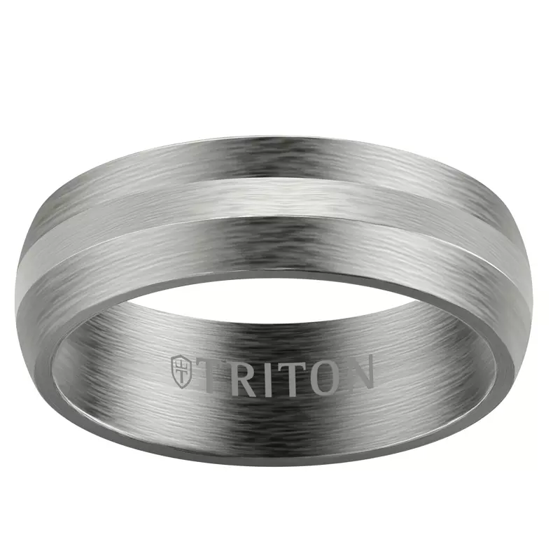 White Gold 14k & Tantalum Low Dome Tantalum With Gold Inlay Brushed Band (7mm)