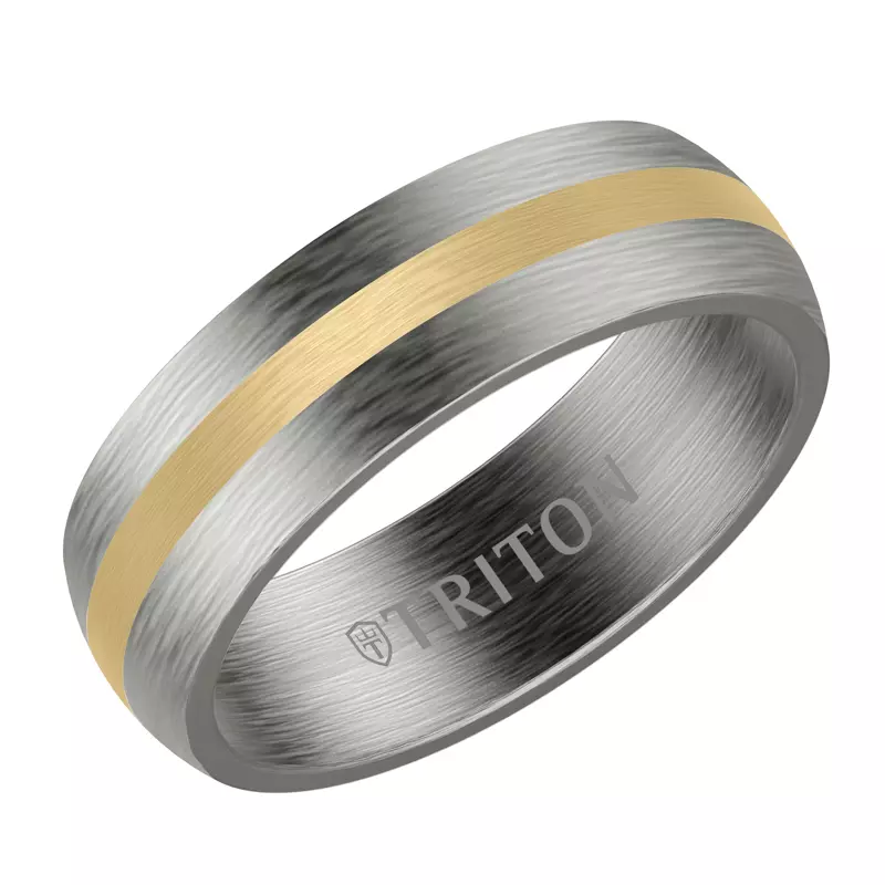 Yellow Gold 18k & Tantalum Low Dome Tantalum With Gold Inlay Brushed Band (7mm)