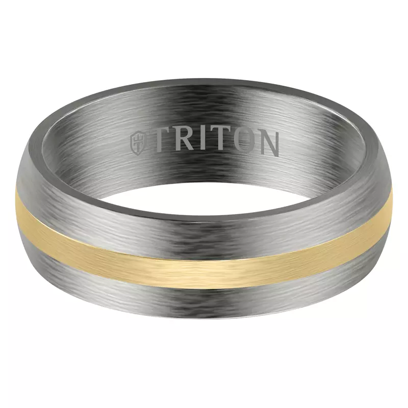 Yellow Gold 18k & Tantalum Low Dome Tantalum With Gold Inlay Brushed Band (7mm)