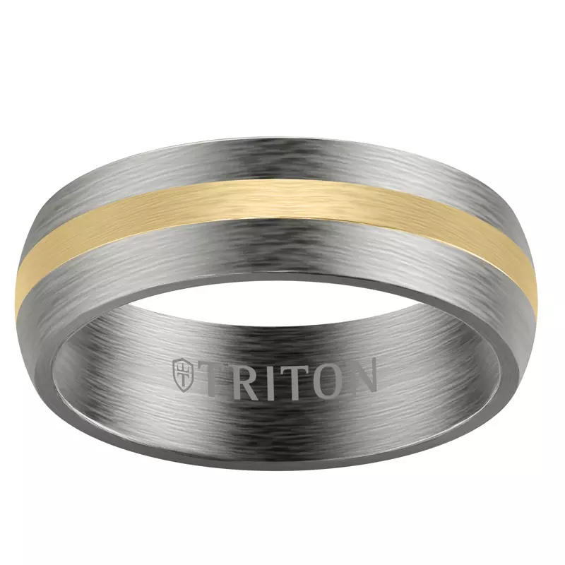 Yellow Gold 18k & Tantalum Low Dome Tantalum With Gold Inlay Brushed Band (7mm)