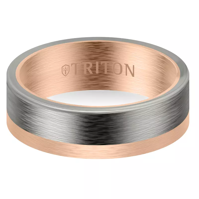 Rose Gold 14k & Tantalum Asymmetrical Tantalum With Gold Brushed Band (7mm)