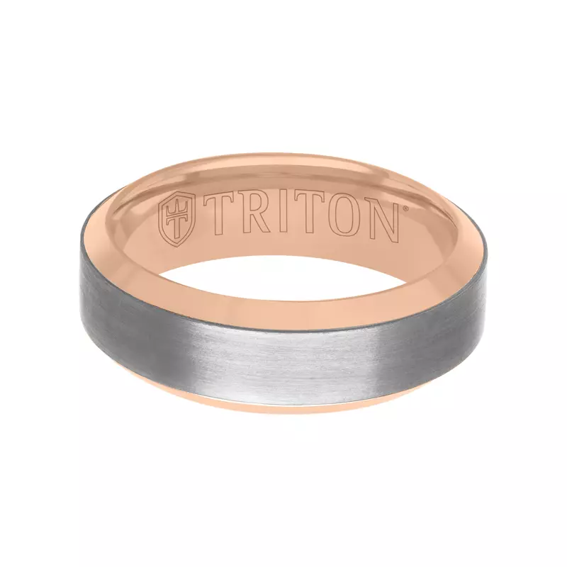 Rose Gold 14k & Tantalum Brushed Tantalum With Beveled Edge Gold Band (7mm)