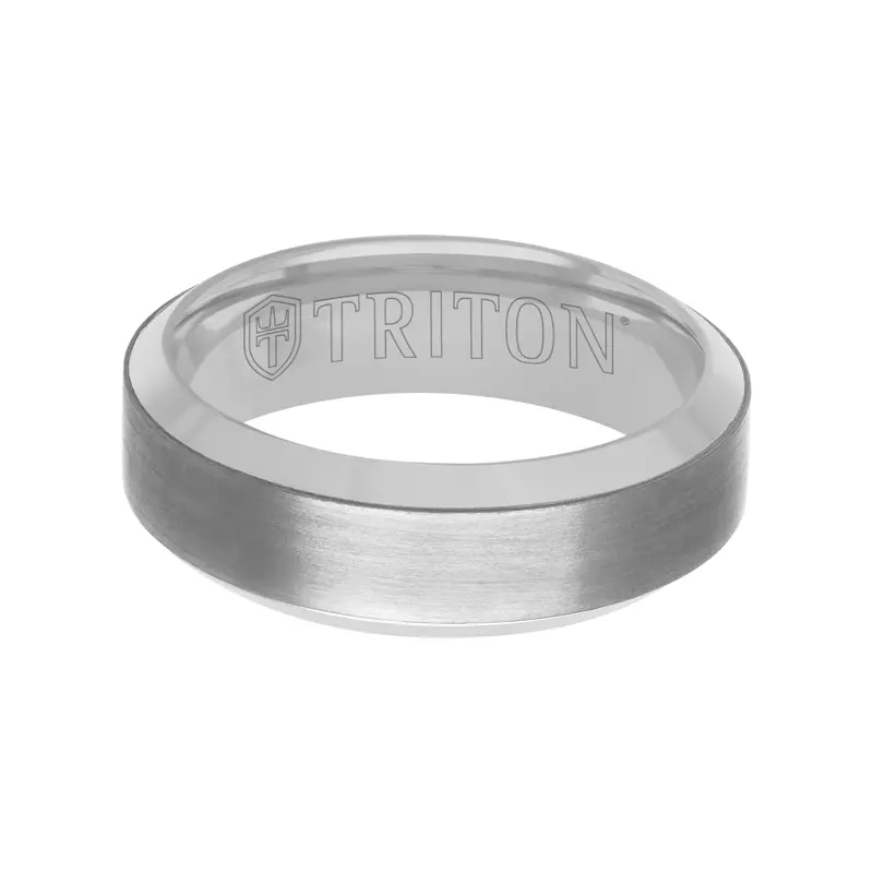 White Gold 14k & Tantalum Brushed Tantalum With Beveled Edge Gold Band (7mm)