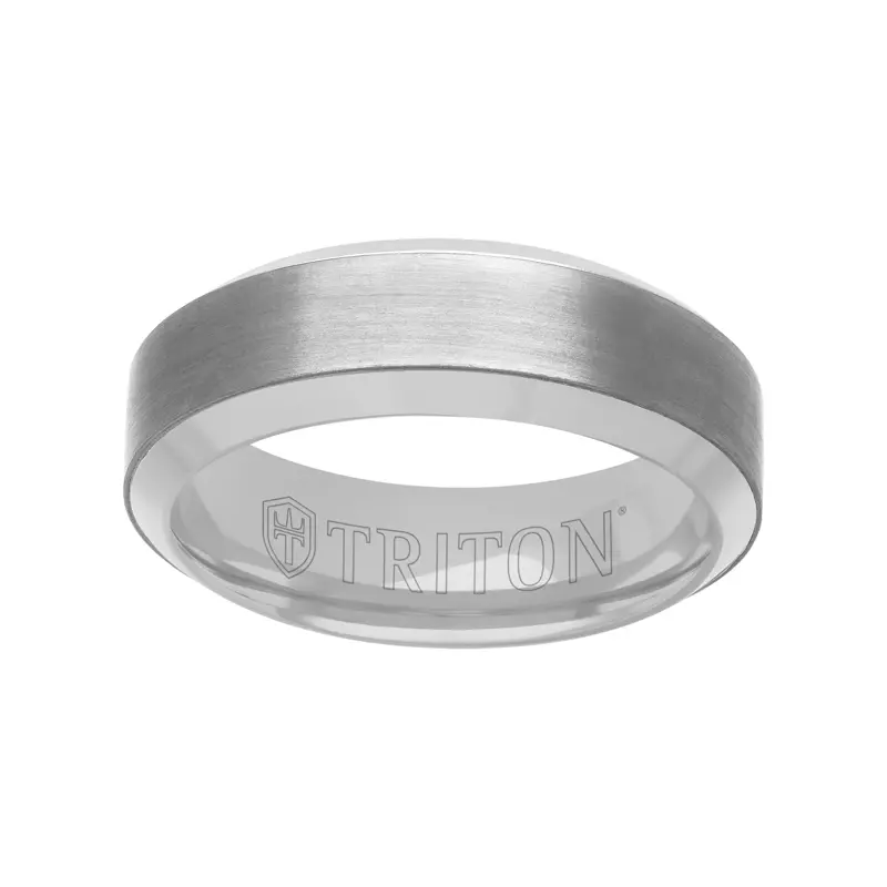 White Gold 14k & Tantalum Brushed Tantalum With Beveled Edge Gold Band (7mm)