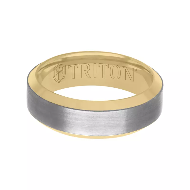 18K Yellow Gold Brushed Tantalum With Beveled Edge Gold Band (7mm)