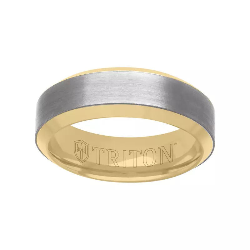 18K Yellow Gold Brushed Tantalum With Beveled Edge Gold Band (7mm)