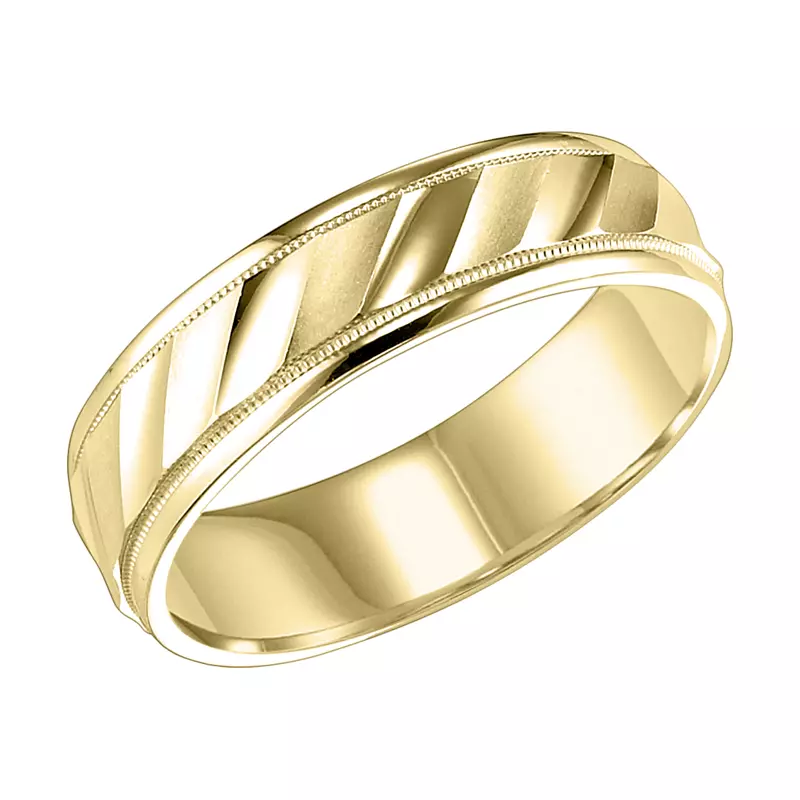 14K Yellow Gold Diagonal Cut Satin & Polished Finish Wedding Band (6mm)