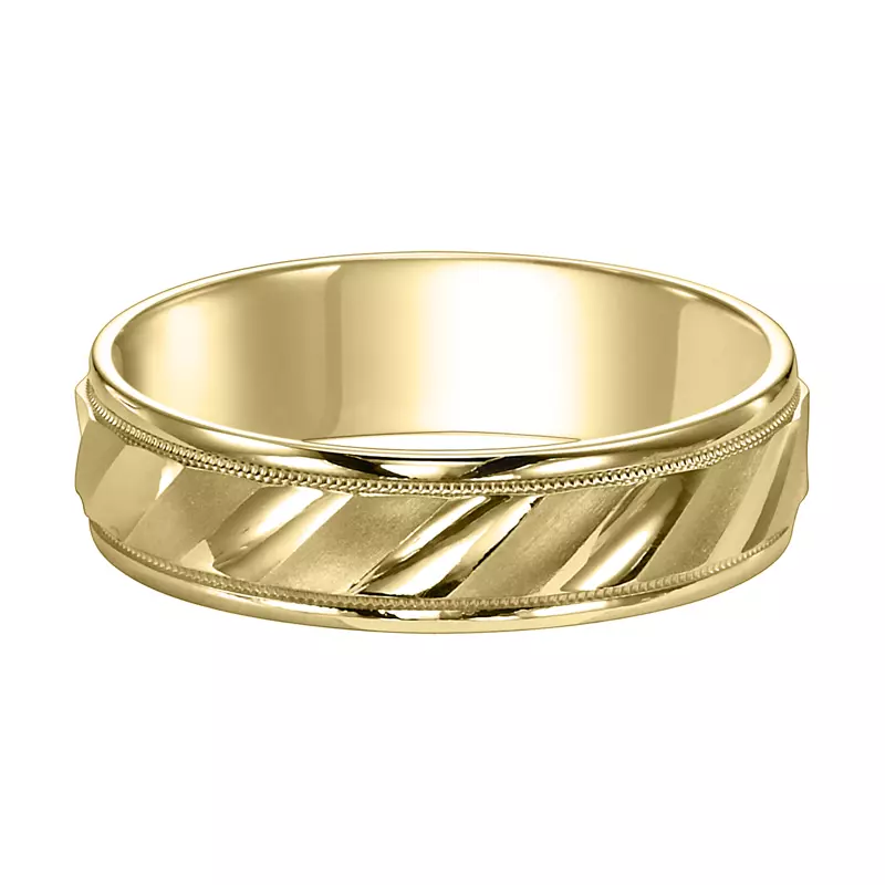 14K Yellow Gold Diagonal Cut Satin & Polished Finish Wedding Band (6mm)