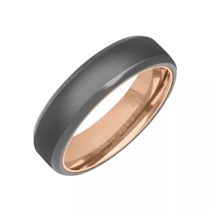 14K Rose Gold Polished Edge Matte Tantalum With Gold Band (6mm)