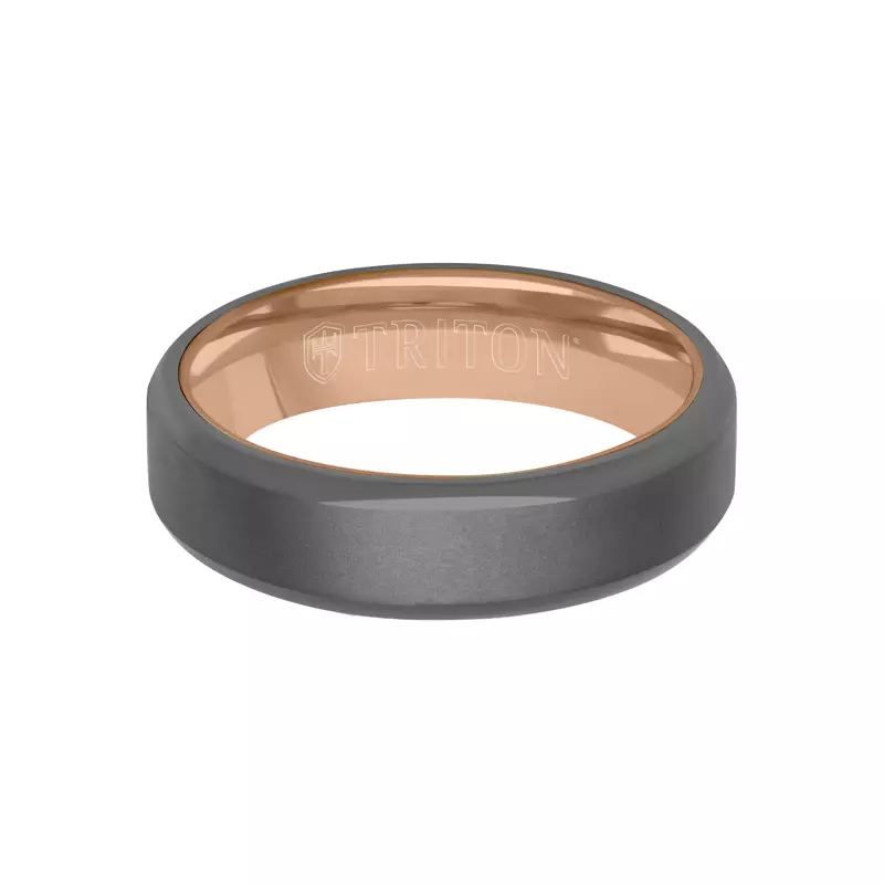 14K Rose Gold Polished Edge Matte Tantalum With Gold Band (6mm)