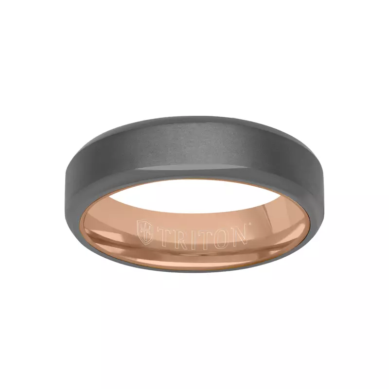 14K Rose Gold Polished Edge Matte Tantalum With Gold Band (6mm)