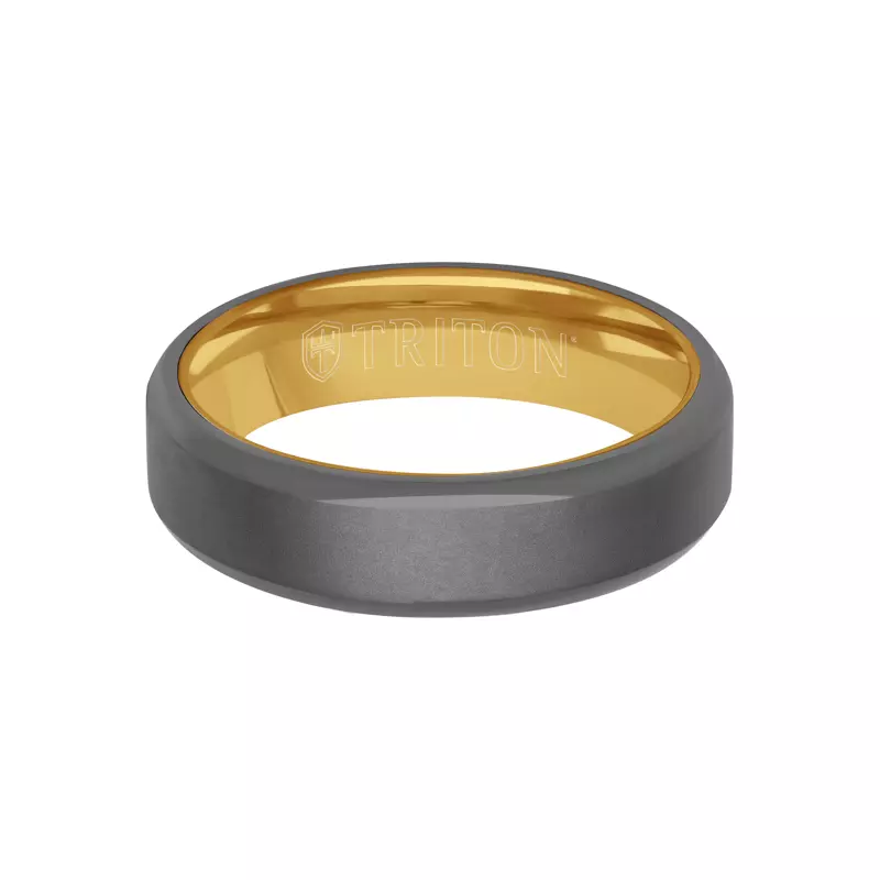 14K Yellow Gold Polished Edge Matte Tantalum With Gold Band (6mm)