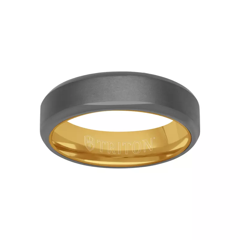 14K Yellow Gold Polished Edge Matte Tantalum With Gold Band (6mm)