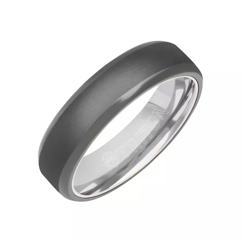 Platinum Polished Edge Matte Tantalum With Gold Band (6mm)