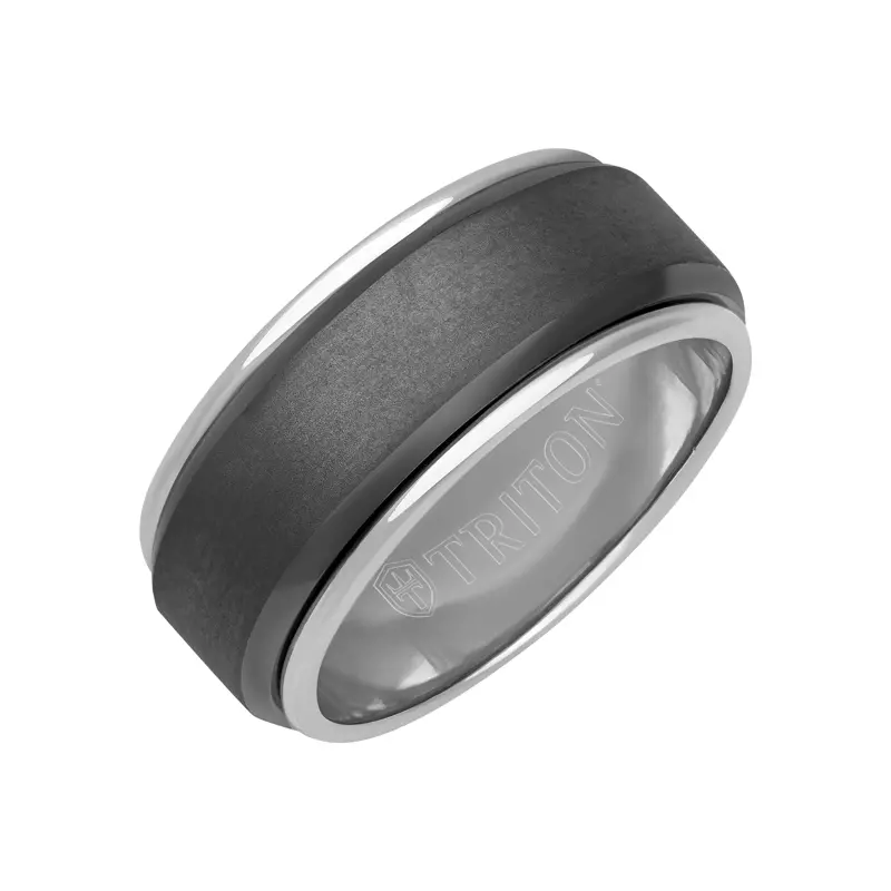 14K White Gold Matte Tantalum With Gold Sleeve Band (9mm)
