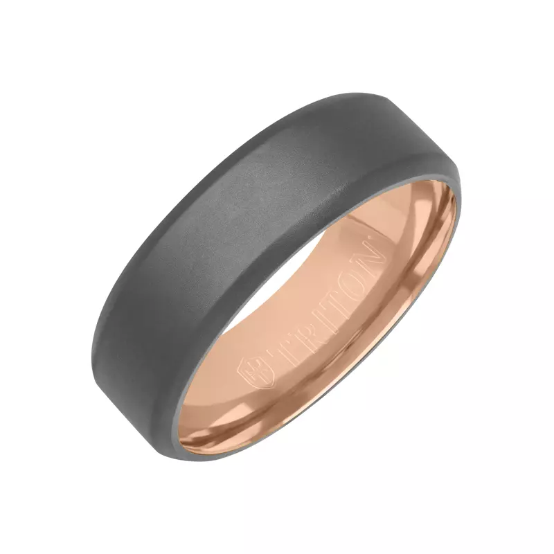14K Rose Gold Matte Beveled Tantalum With Gold Band (7mm)