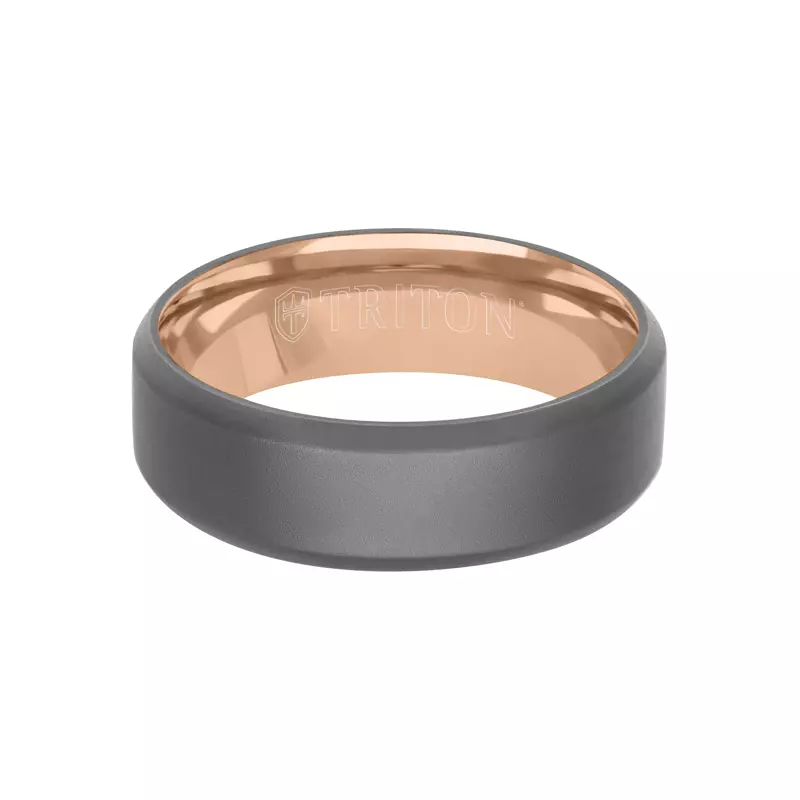 14K Rose Gold Matte Beveled Tantalum With Gold Band (7mm)