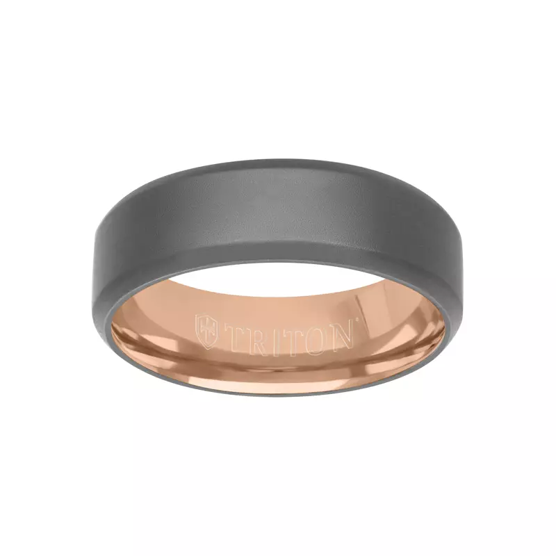 14K Rose Gold Matte Beveled Tantalum With Gold Band (7mm)