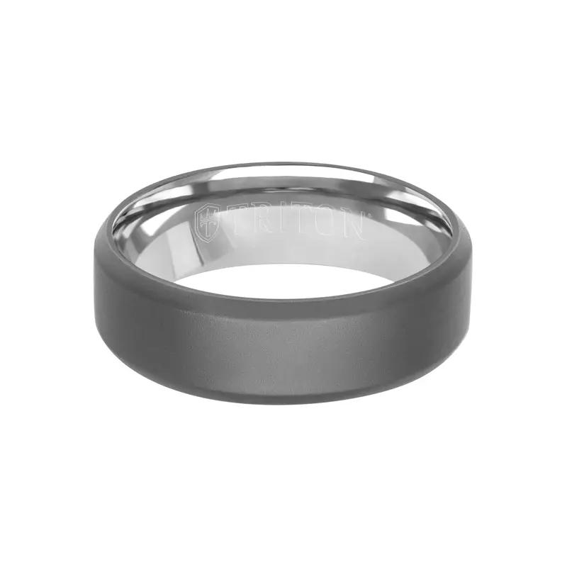14K White Gold Matte Beveled Tantalum With Gold Band (7mm)