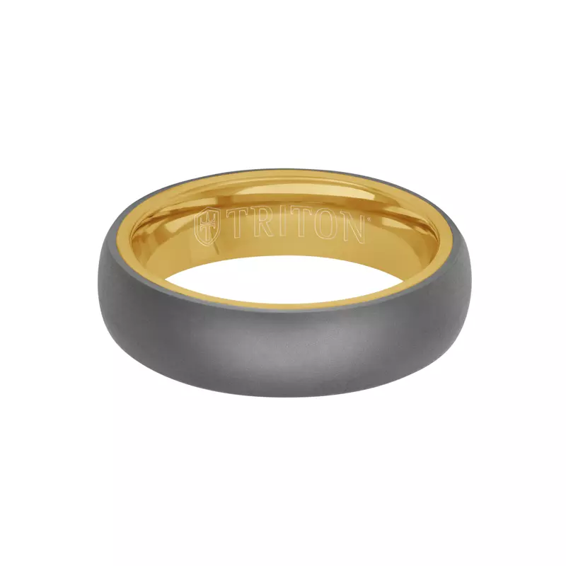 Yellow Gold 14k & Tantalum Matte Low  Dome Tantalum With Gold Band (6mm)