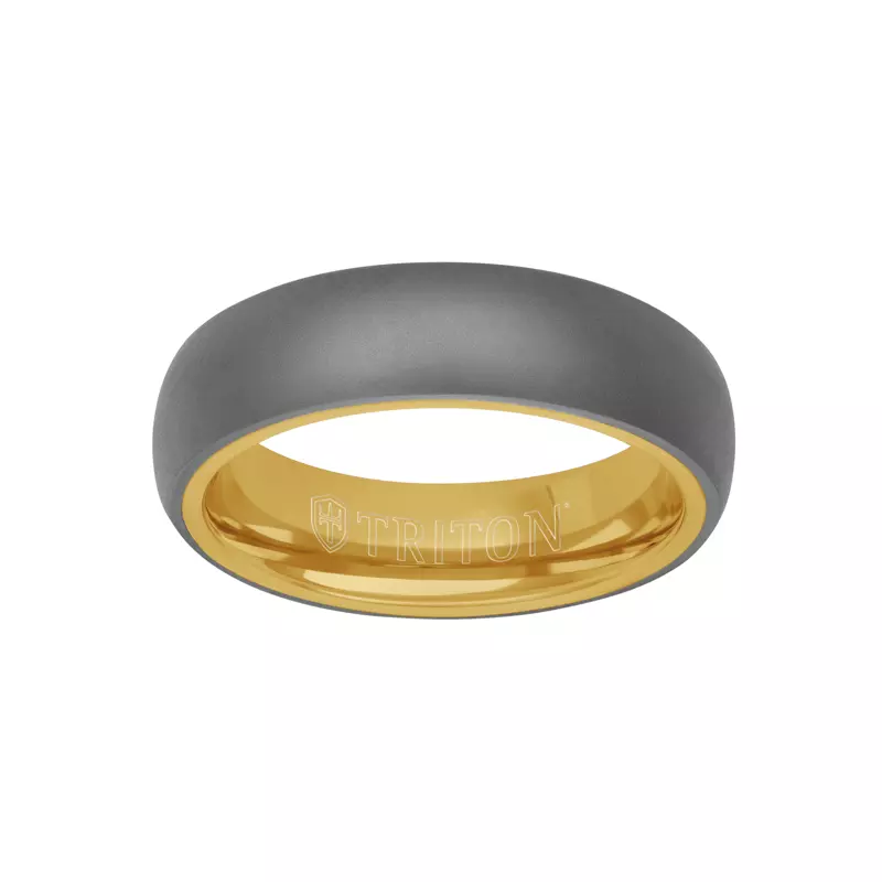 Yellow Gold 14k & Tantalum Matte Low  Dome Tantalum With Gold Band (6mm)