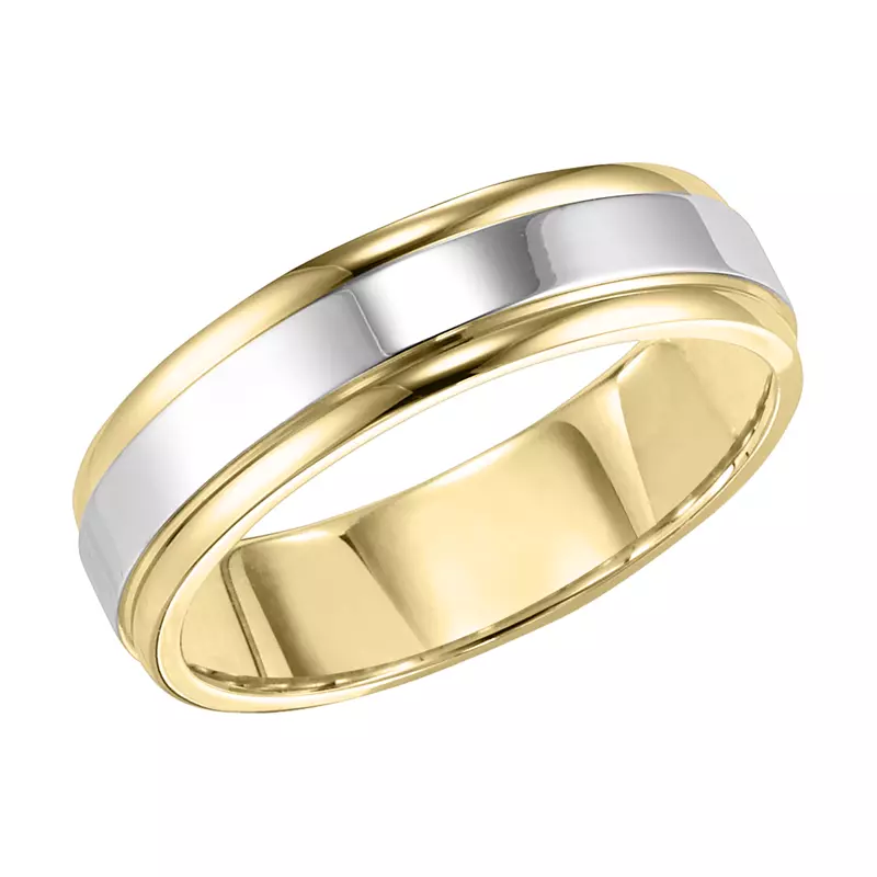 14K Yellow Gold Two-Tone Polished Rounded Edge Flat Wedding Band (6mm)