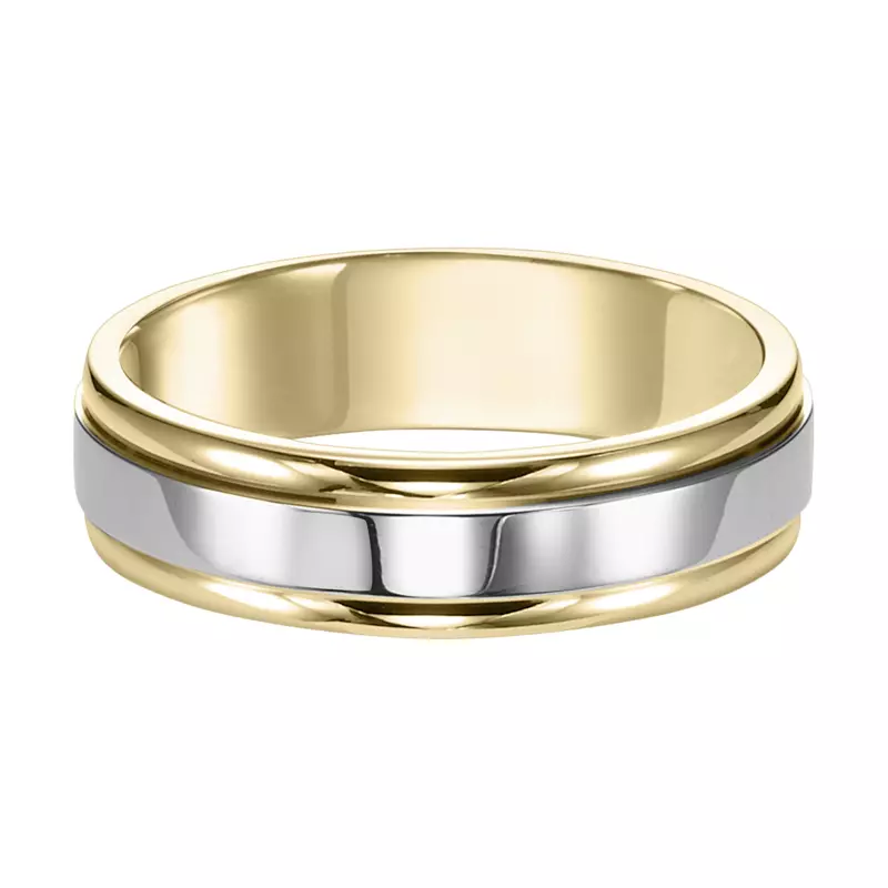 14K Yellow Gold Two-Tone Polished Rounded Edge Flat Wedding Band (6mm)