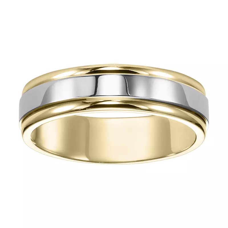 14K Yellow Gold Two-Tone Polished Rounded Edge Flat Wedding Band (6mm)