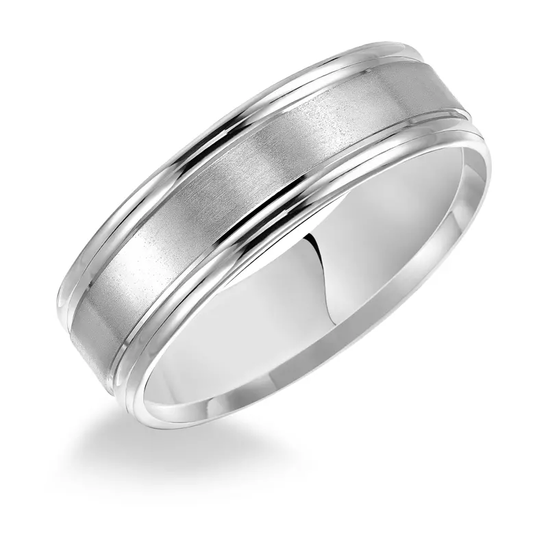 14K White Gold Satin Finish Round Edge Wedding Band (6.5mm)