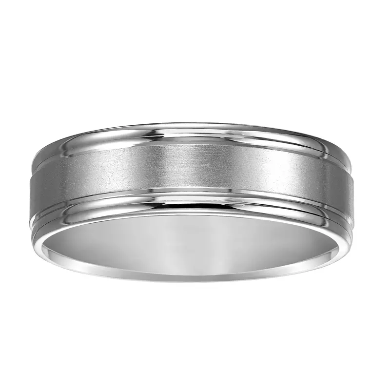 14K White Gold Satin Finish Round Edge Wedding Band (6.5mm)