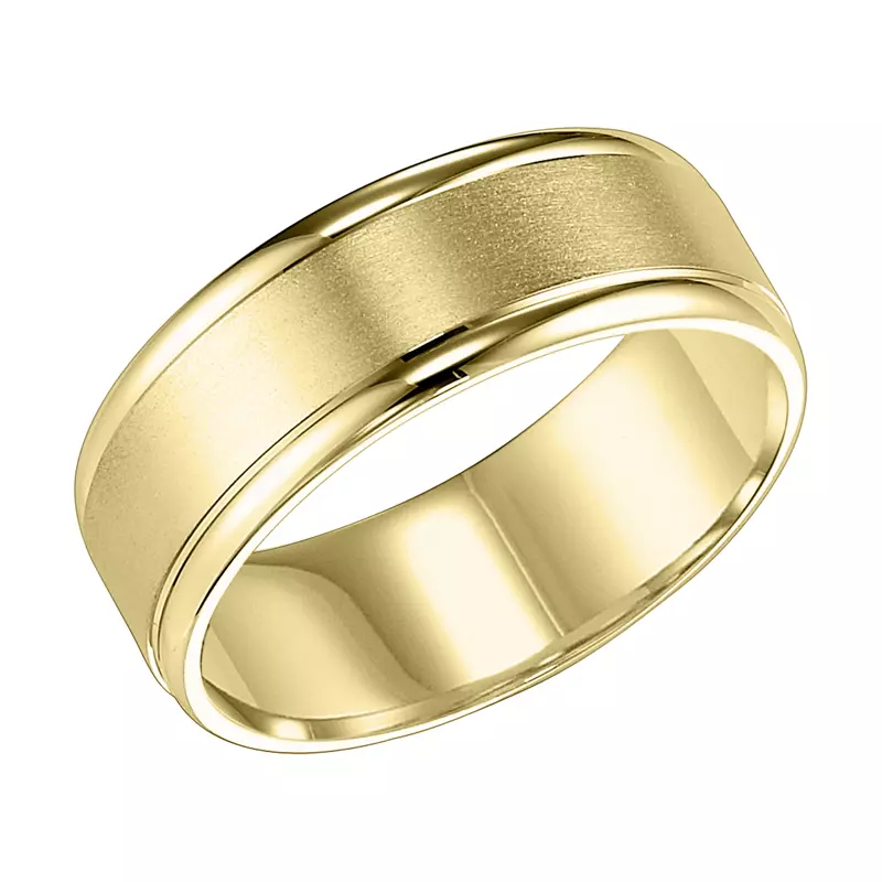 14K Yellow Gold Flat Round Edge Carved Wedding Band (6mm)