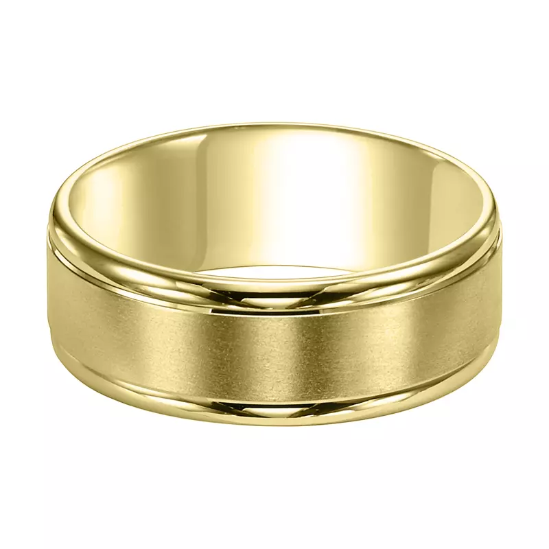 14K Yellow Gold Flat Round Edge Carved Wedding Band (6mm)