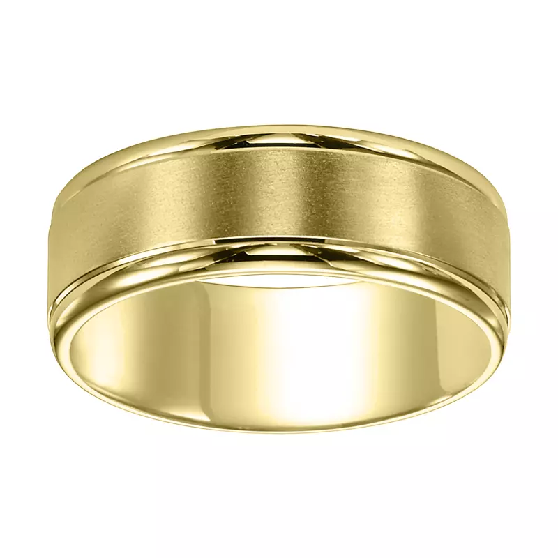 14K Yellow Gold Flat Round Edge Carved Wedding Band (6mm)