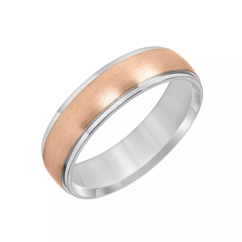 White Gold 14k & Rose Gold 14k Low Dome Brushed Finish Wedding Band (6mm)