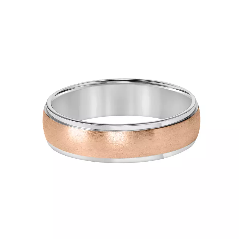 White Gold 14k & Rose Gold 14k Low Dome Brushed Finish Wedding Band (6mm)