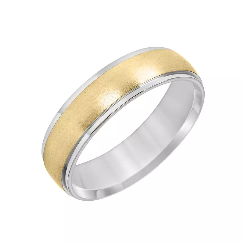 White Gold 14k & Yellow Gold 14k Low Dome Brushed Finish Wedding Band (6mm)