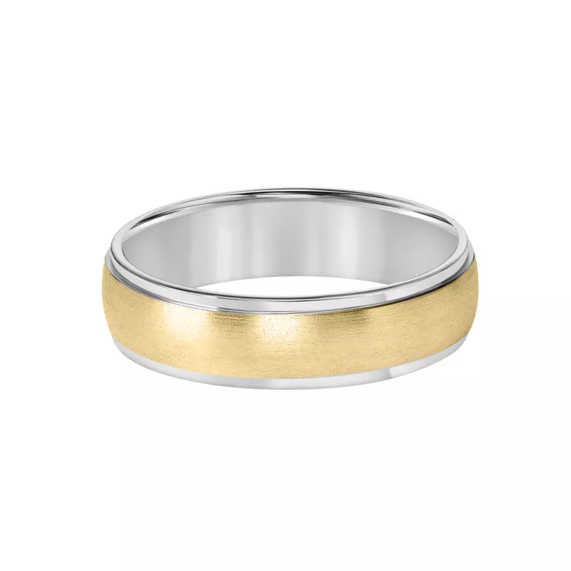 White Gold 14k & Yellow Gold 14k Low Dome Brushed Finish Wedding Band (6mm)