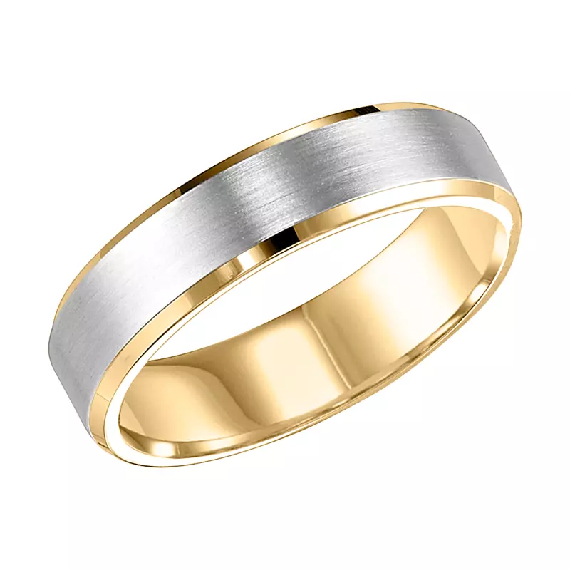 14K Yellow Gold Two-tone Bevel Edge with Brush Finish (6mm)