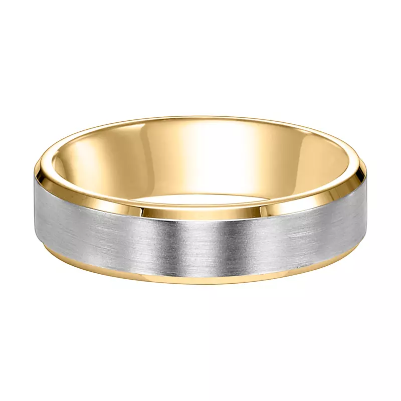 14K Yellow Gold Two-tone Bevel Edge with Brush Finish (6mm)
