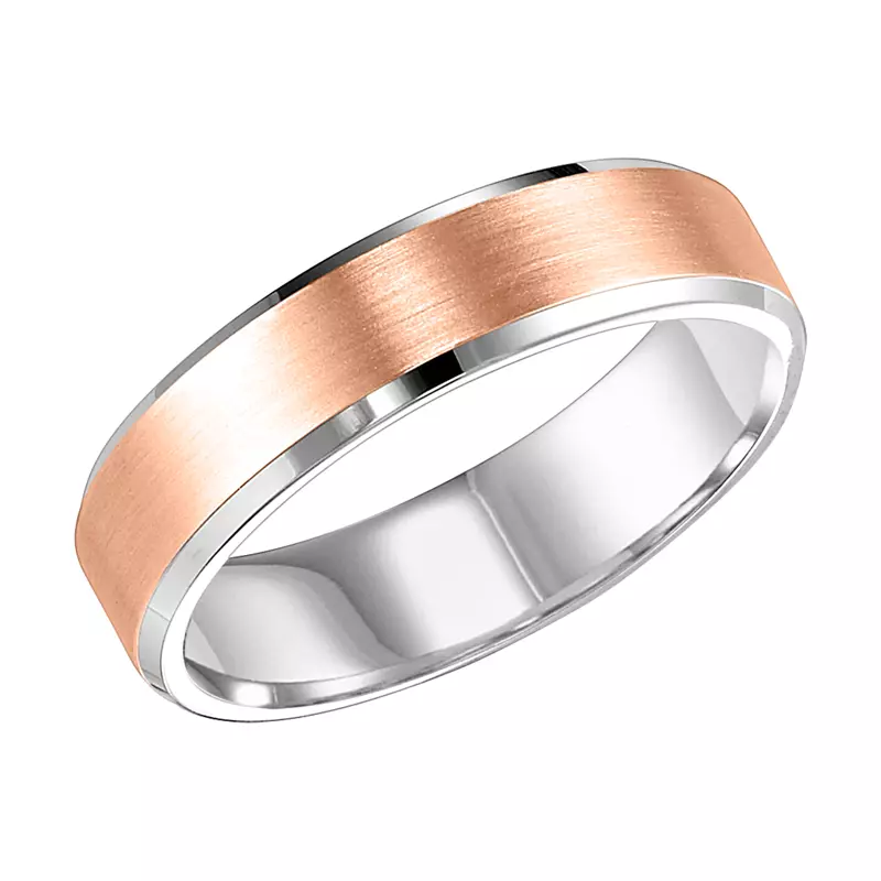 Platinum & Rose Gold 18k Two-tone Platinum Bevel Edge With Brush Finish (8mm)