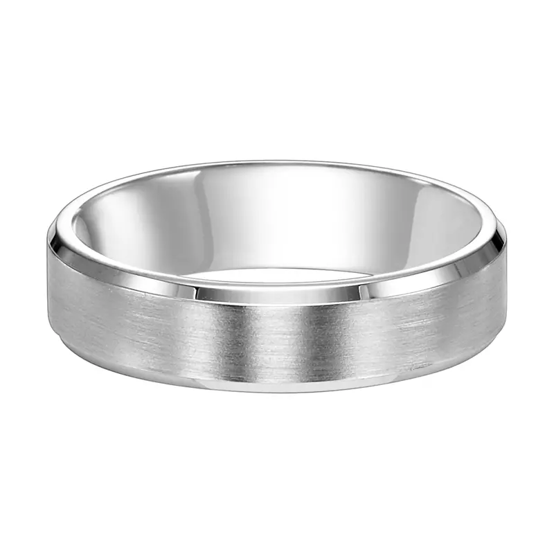 Platinum Flat Bevel Edge Carved Wedding Band (6mm)