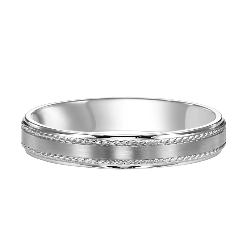 Platinum Roll Edge Carved Band With Rope Design (4mm)