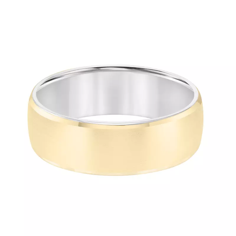 14K Yellow Gold Brushed Low Dome Beveled Edge Two-Tone Wedding Band (7mm)